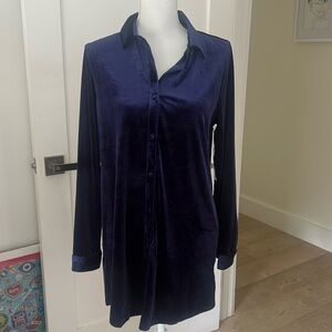 Super down Navy blue long sleeve velvet shirt dress
